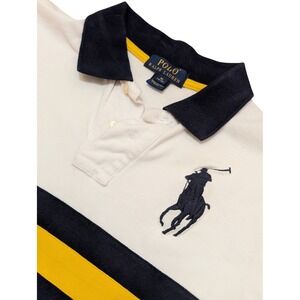 Polo Ralph Lauren Boys M 10-12‎ White Navy Yellow Rugby Polo Shirt Big Pony #3